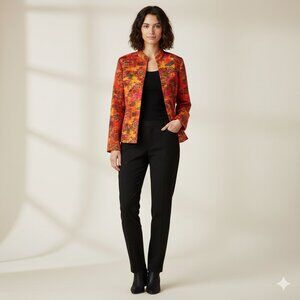 Analogy Vintage Y2K Orange Pink Paisley Print Mandarin Collar Quilted Jacket - S